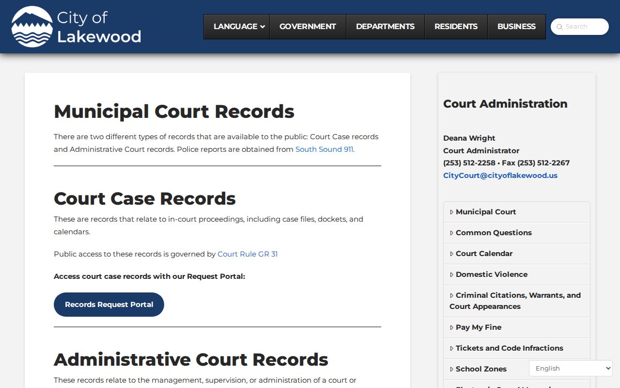 Lakewood resident lookup through the municipal court records page