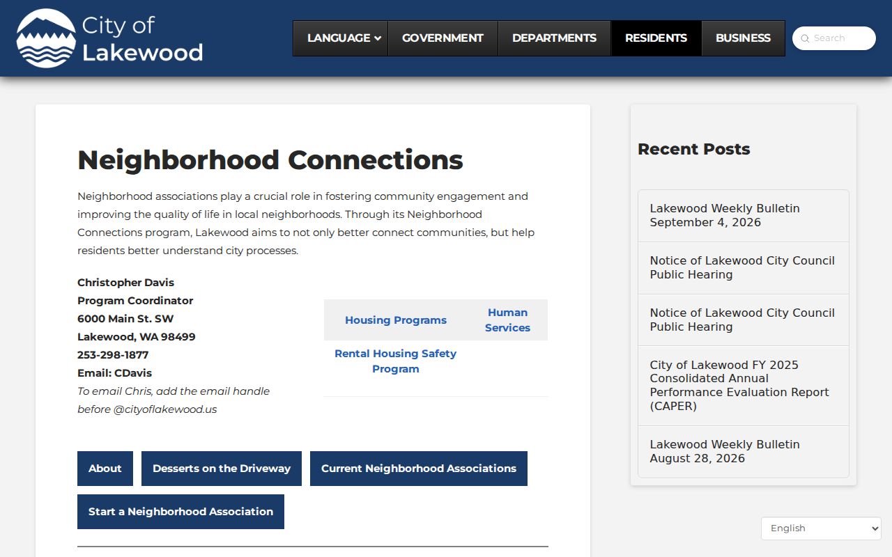 Lakewood residents directory neighborhood association contacts